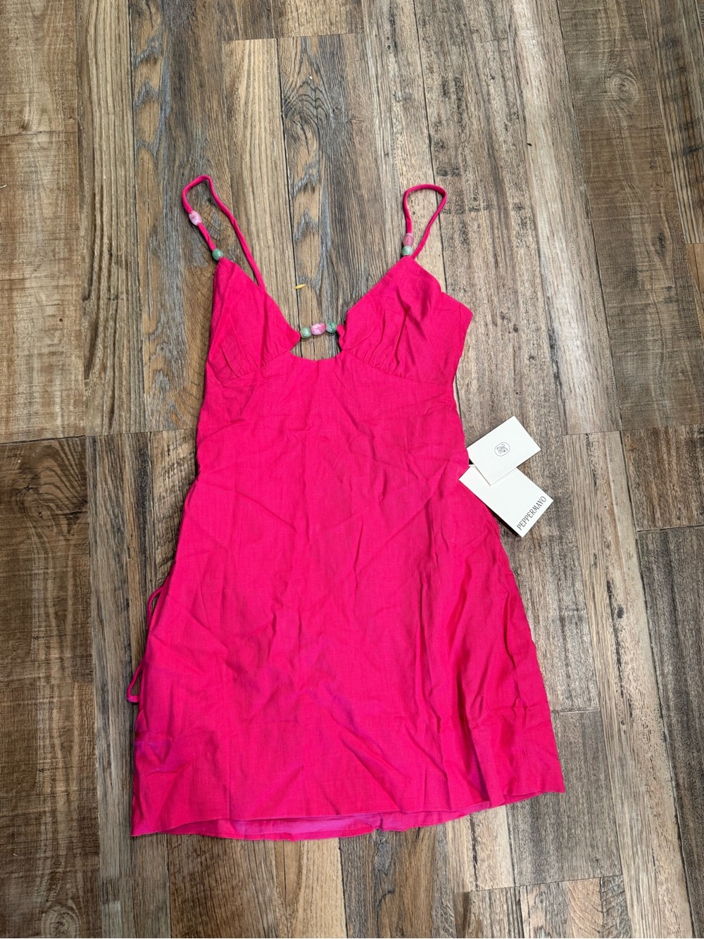 Peppermayo Hot Pink Beaded Spaghetti-Strap Slip